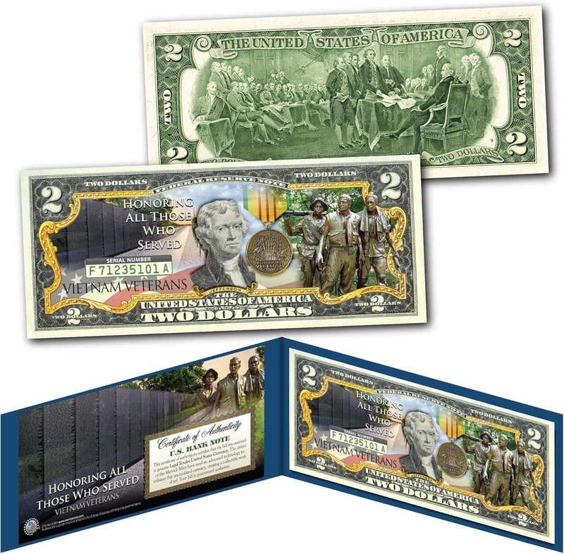 Merrick Mint Vietnam Veterans Honoring All Those who Served Uncirculated Two Dollar Bill Special Edition Collectible Display Holder and Certificate - Image 2
